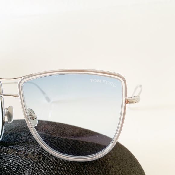 TOM FORD FT0759 16W Sunglasses Shiny Palladium Frame Gradient Blue Lens New - Picture 10 of 13